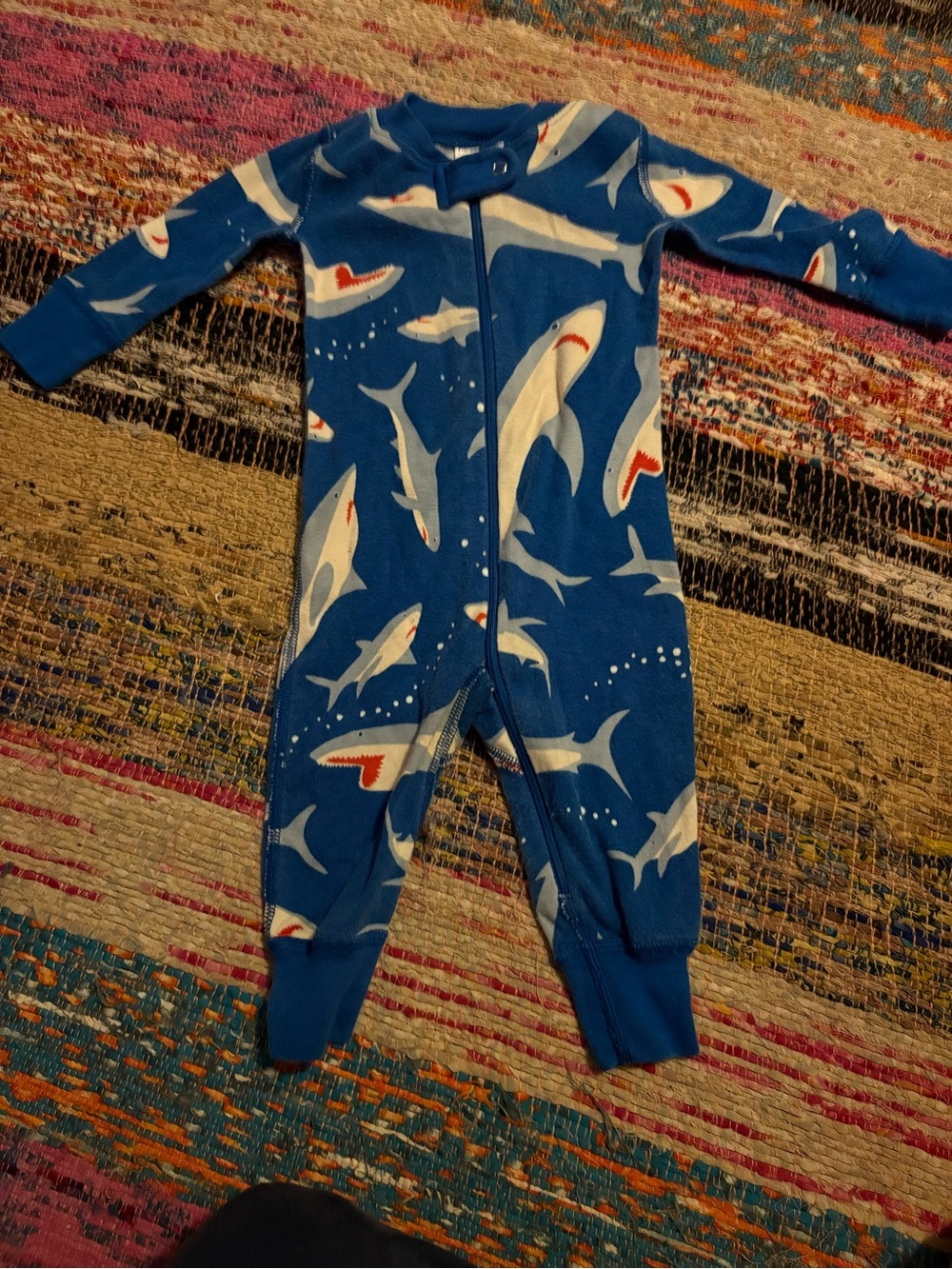 Hanna Anderson Shark Print Kids One-Piece Zip Footless Pajamas